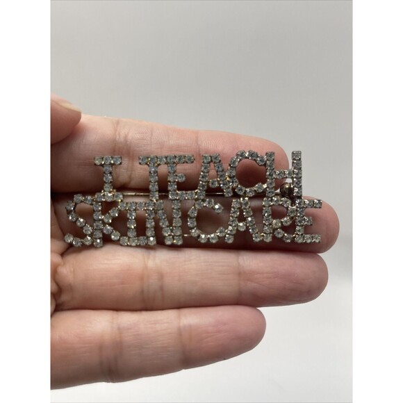 I TEACH SKINCARE Rhinestone Bling Pin Brooch New Unique 2 1/2” - Picture 3 of 4
